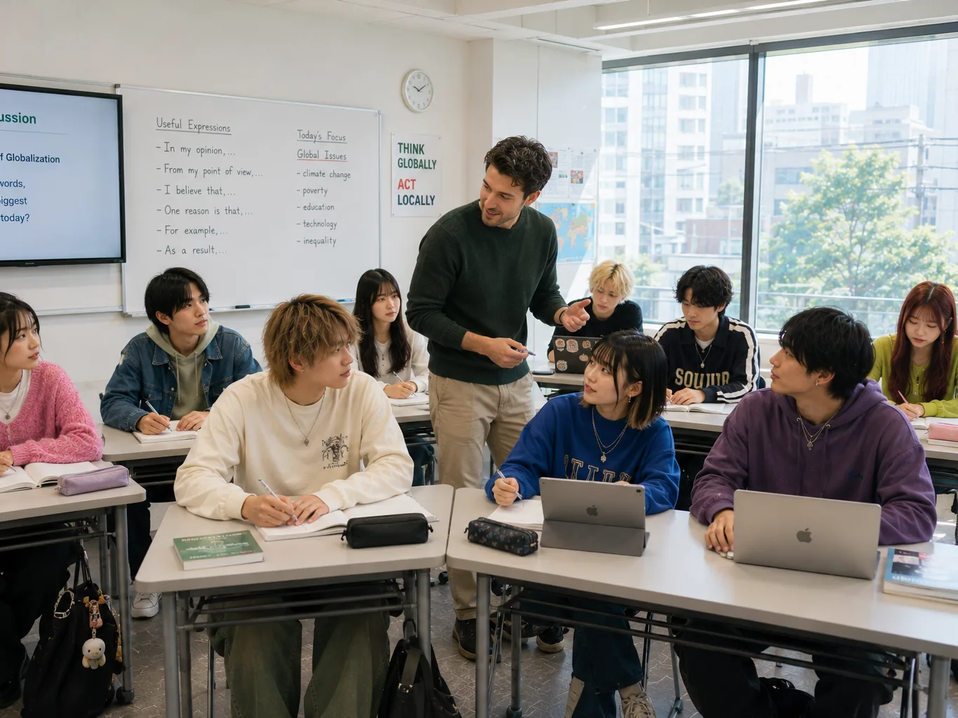 講師の話を聞きながら、英語の授業を受ける生徒たち（イメージ）