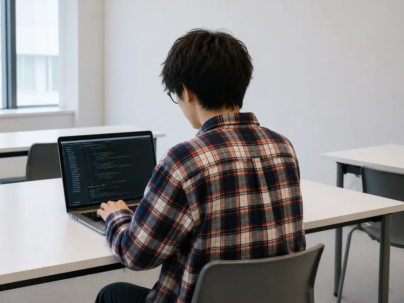 ノートパソコンでコードを書く生徒（イメージ）